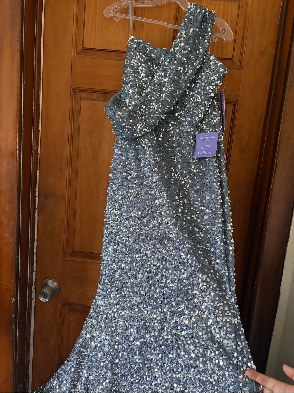 Sequin One-Shoulder Girls' Dress in Silver